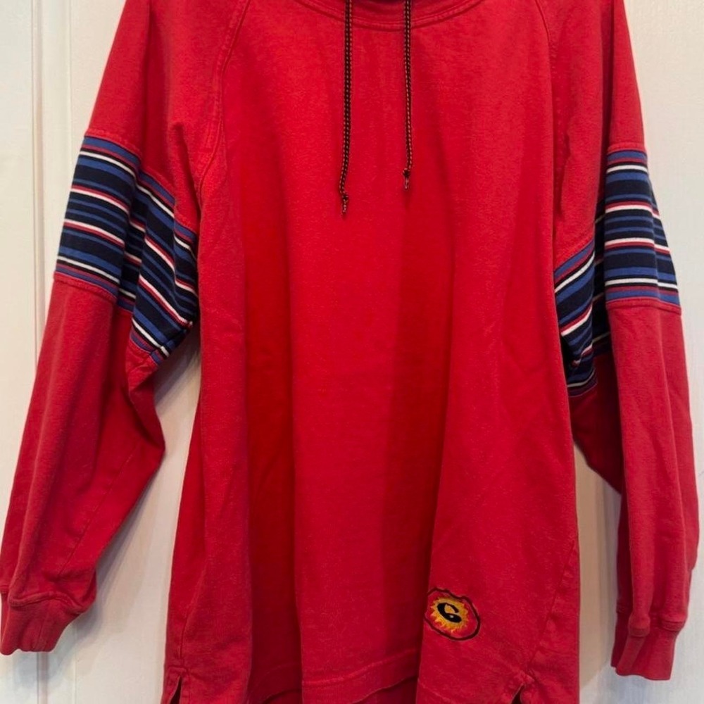 Vintage GITANO Red Mock Neck Striped Pullover Sweatshirt Size Large